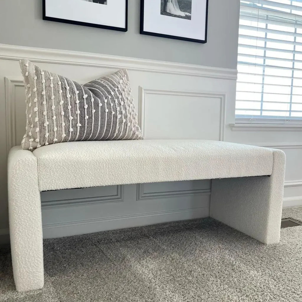 Kaia 47" Modern Beige Upholstered Waterfall Bench | Pop Maison