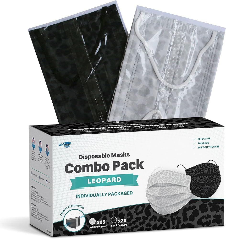 WeCare Disposable Face Mask Individually Wrapped - 50 Pack, Printed Masks - 3 Ply | Amazon (US)
