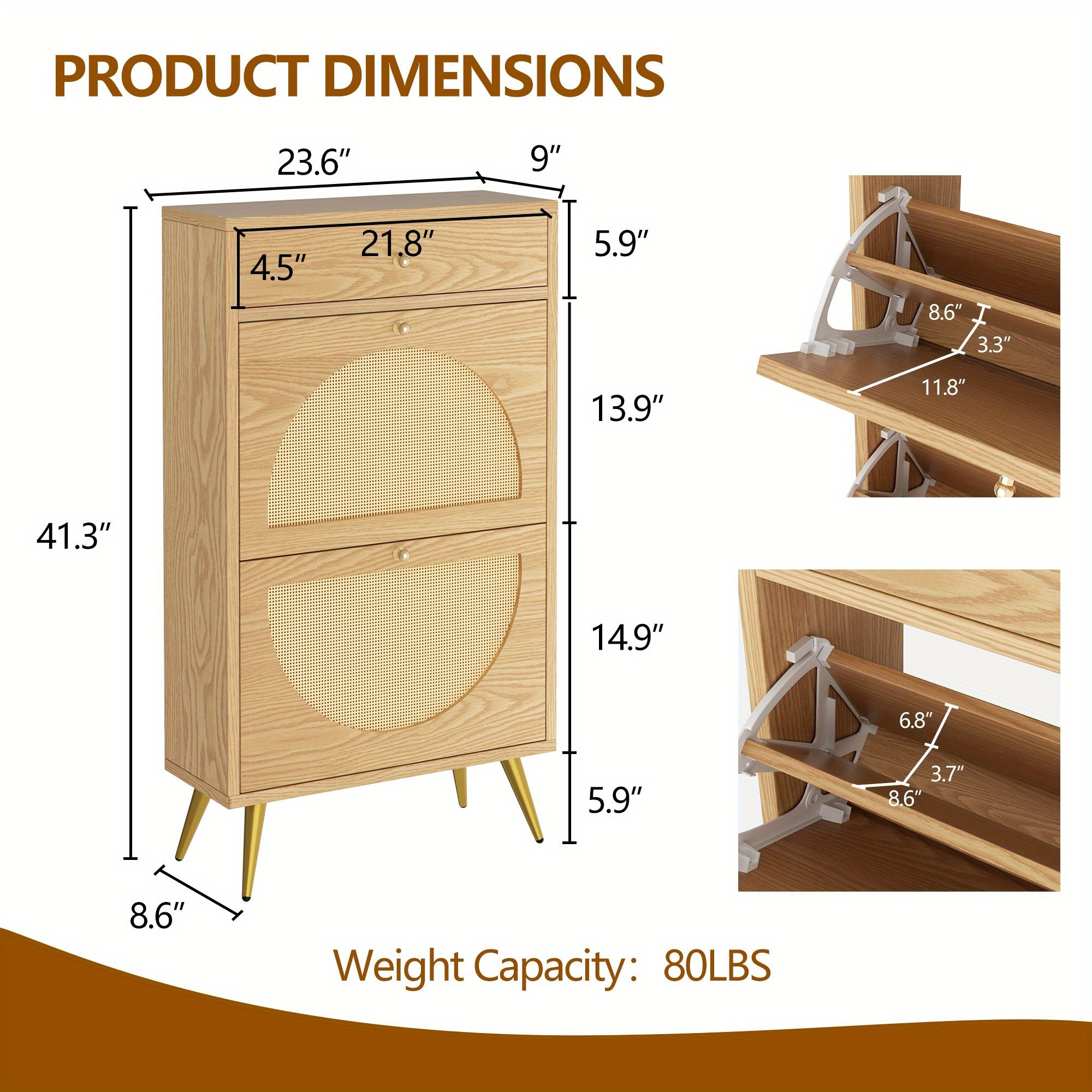 TEMU Elegant Rattan Shoe Cabinet With 2 Flip Doors & Drawer - , , Contemporary Free-standing Organizer For Entryway, Hallway, Living Room, Shoes Organizer Storage | Temu Affiliate Program