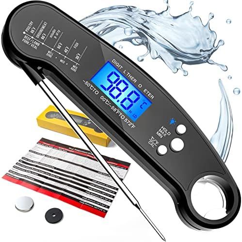 KULUNER TP-01 Waterproof Digital Instant Read Meat Thermometer with 4.6” Folding Probe Backlight & C | Amazon (US)