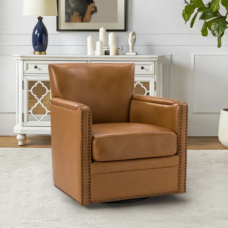 Altona 29'' Wide Genuine Leather Top Grain Leather Swivel Club Chair Set (Set of 2) | Wayfair North America