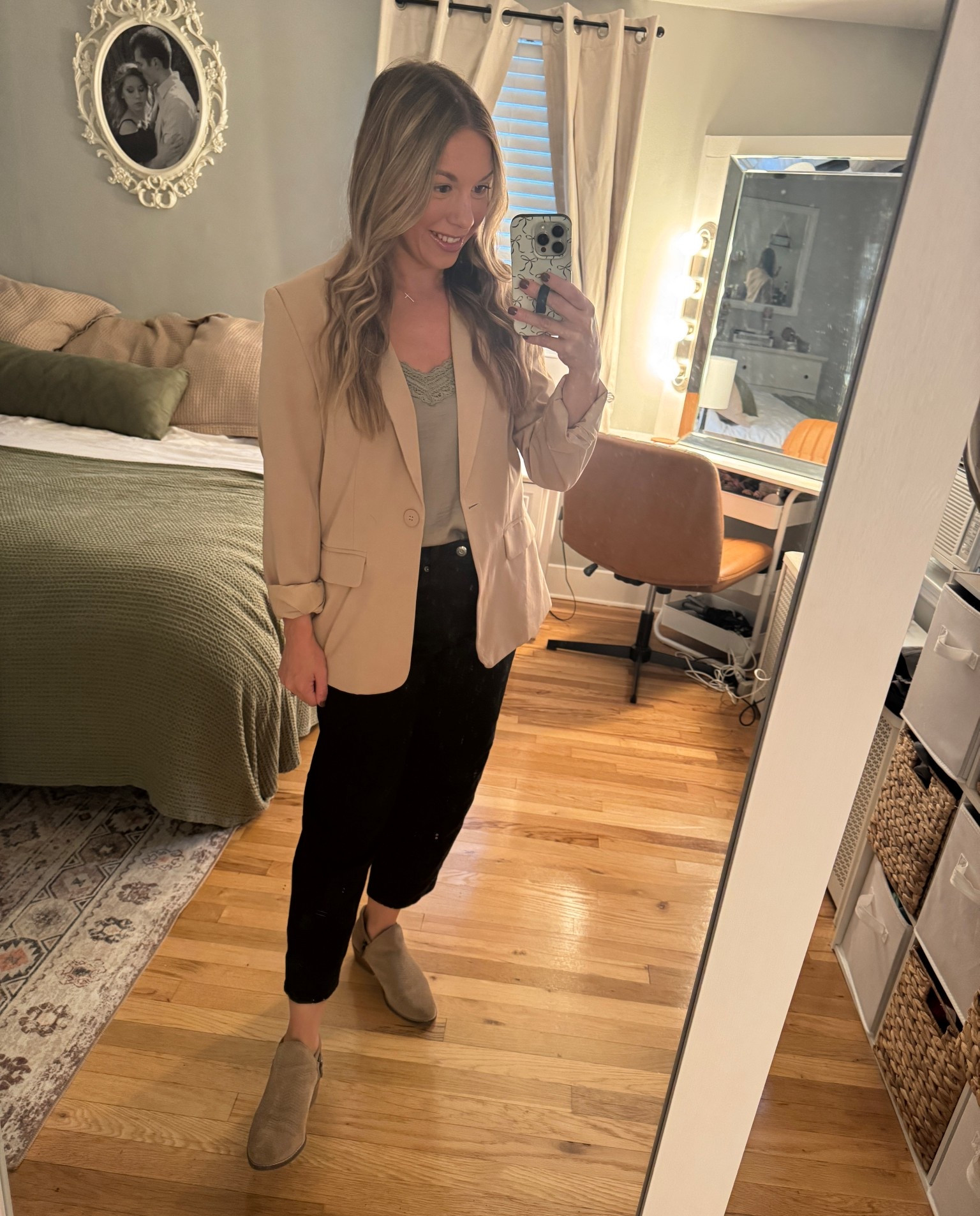 Easy + polished Sunday look 🤍 silk tank, relaxed blazer, barrel jeans & comfy booties — effortless but put together 🙌
Wearing a small in blazer , 2 petite in barrel jeans , and the tank is from Hollister from years ago so I linked some similar ones 
#ootd #churchfit #churchootd 

#LTKFindsUnder50 #LTKPetite #LTKStyleTip