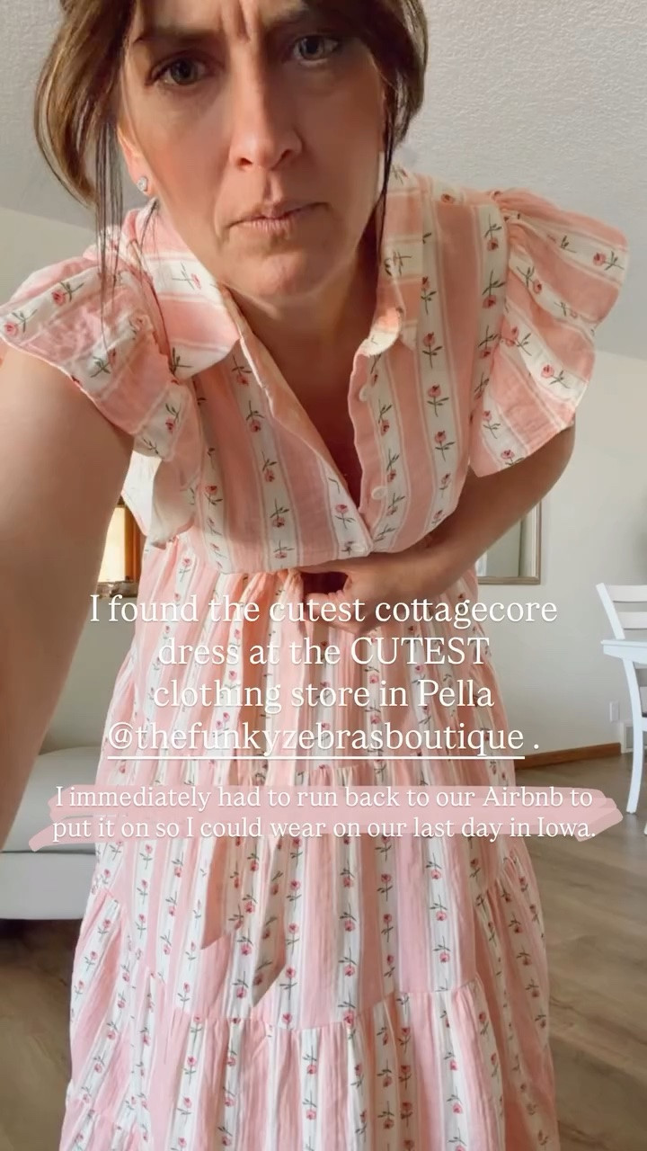 I found the cutest cottagecore dress at the CUTEST clothing store in Pella @thefunkyzebrasboutique . I immediately had to run back to our Airbnb to put it on so I could wear on our last day in Iowa.