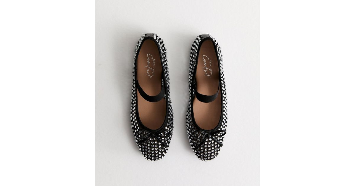 Black Diamanté Embellished Mary Jane Ballerina Pumps
						
						Add to Saved Items
						Remov... | New Look (UK)