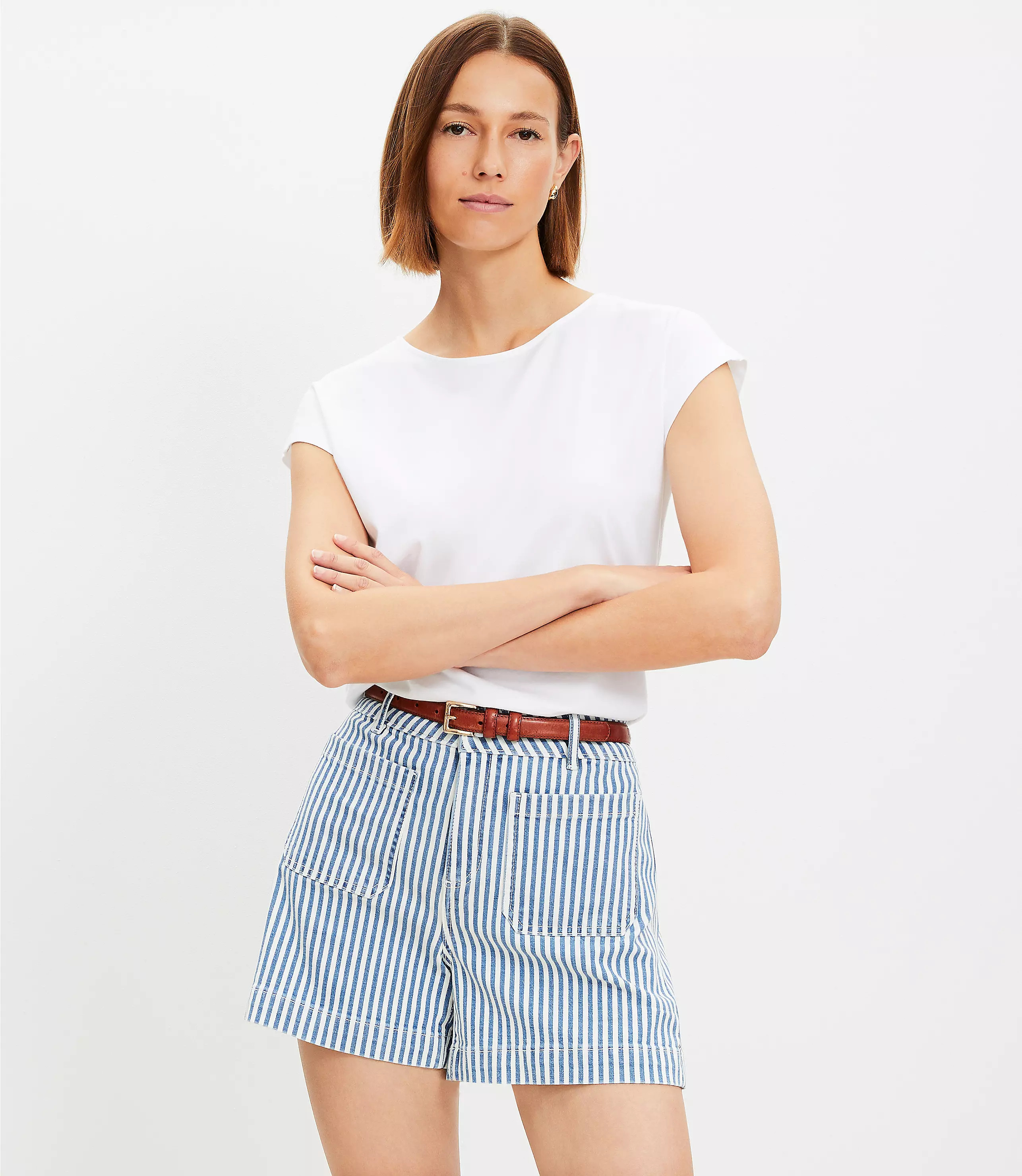 Palmer Denim Shorts in Striped Light Wash | LOFT