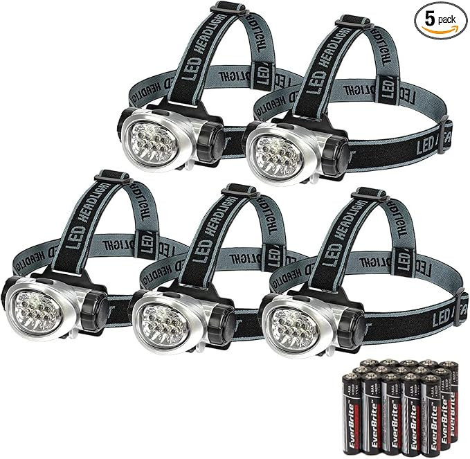 EverBrite 5-Pack LED Headlamp, 4 Lighting Modes, Pivoting Head with Adjustable Headband, Perfect ... | Amazon (US)