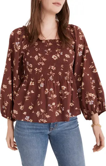 Lucie Smocked Square Neck Cotton Peplum Blouse | Nordstrom