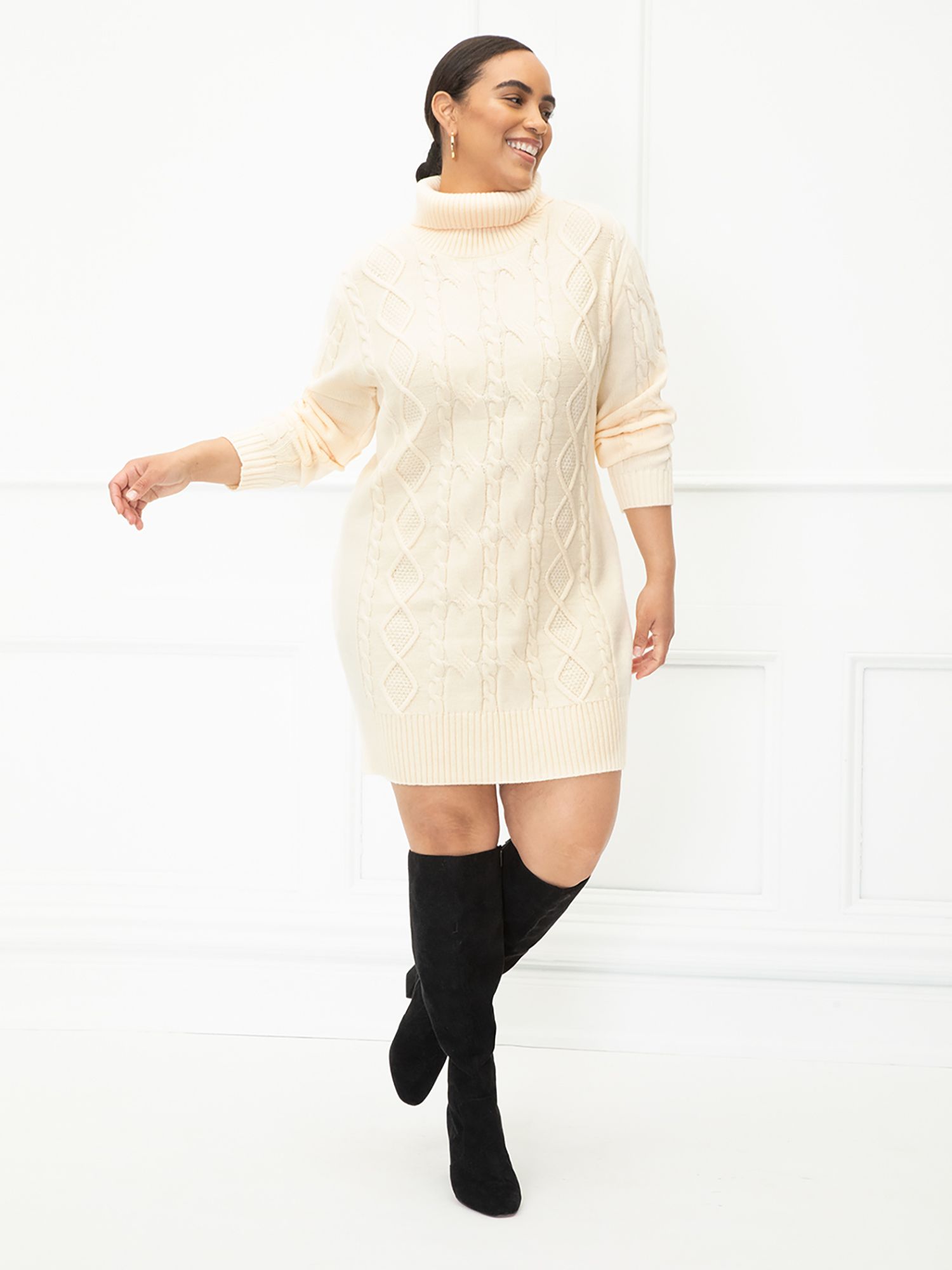 ELOQUII Elements Women's Plus Size Cable Knit Sweater Dress - Walmart.com | Walmart (US)