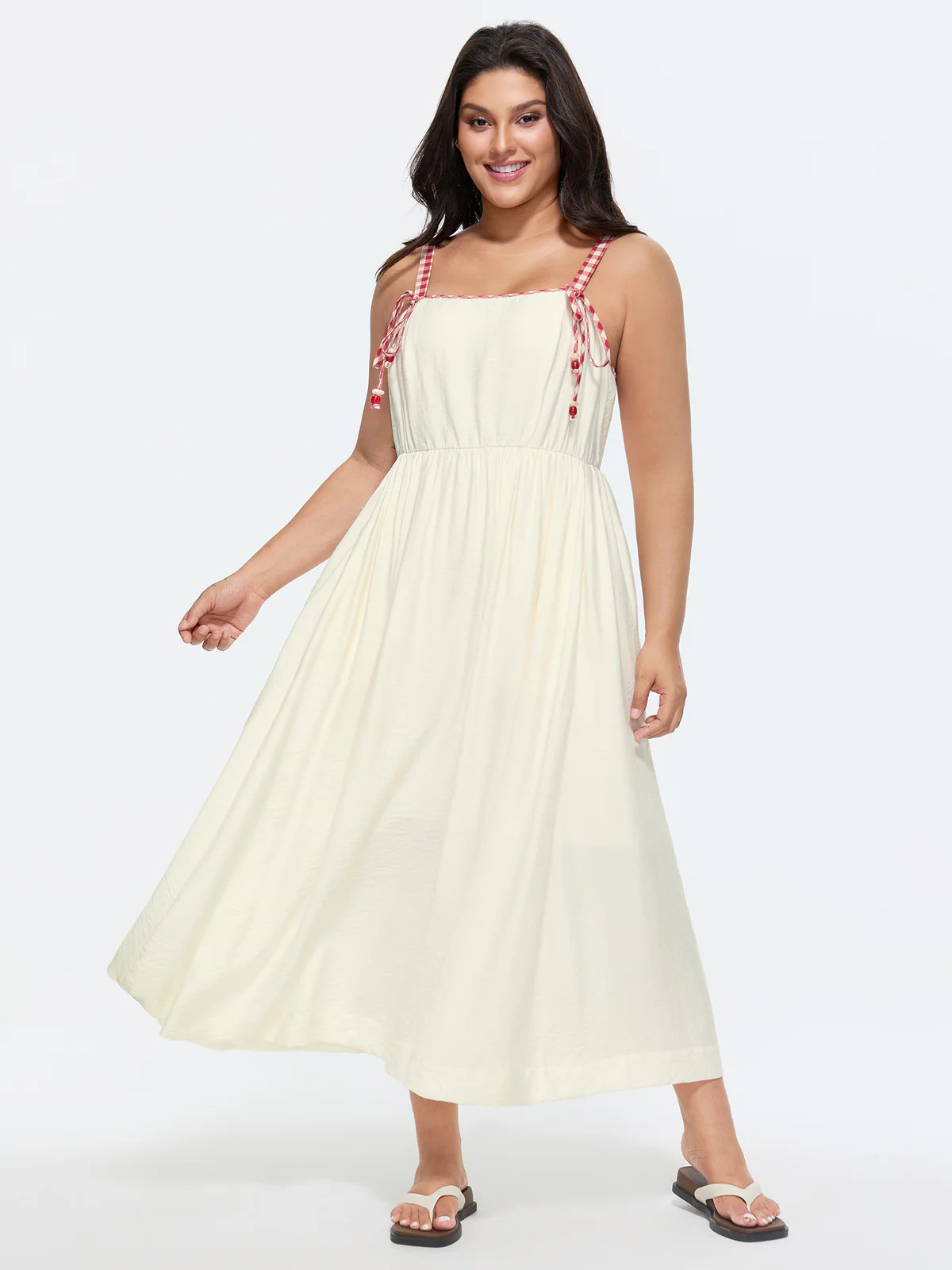 Cotton Color Contrast Shoulder Tie Maxi Dress | Bloomchic