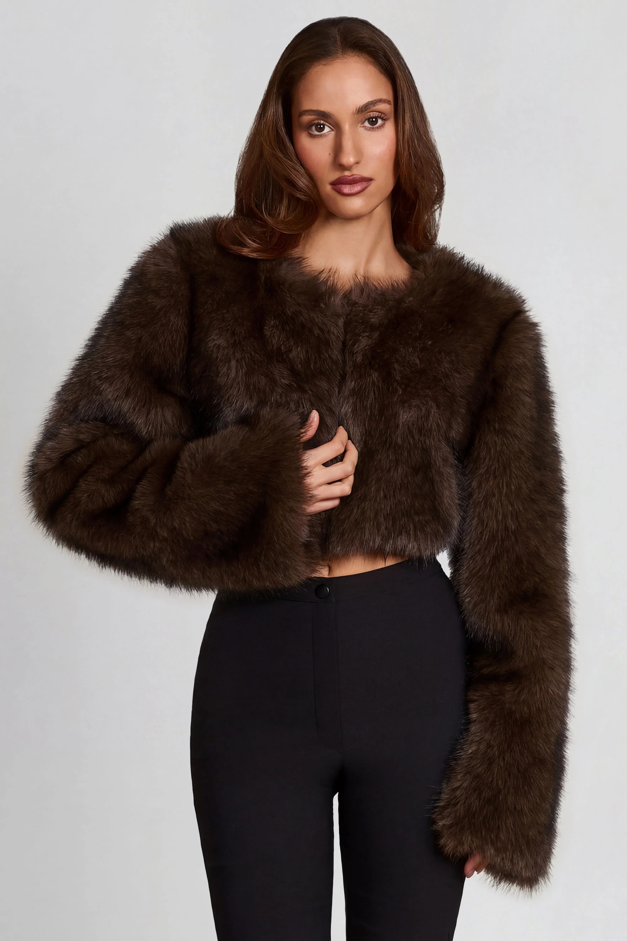 Faux Fur Cropped Bolero in Brown | Oh Polly