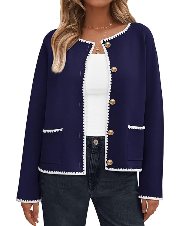 LILLUSORY Womens Long Sleeve Open Front Cardigan Sweater Lightweight Coat Button Down Jacket | Amazon (US)