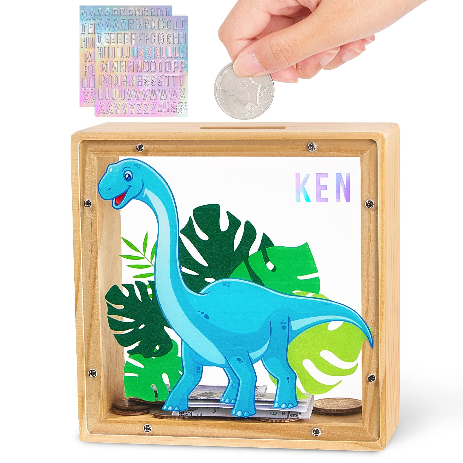 Piggy Bank for Kids, Wooden Money Coin Bank for Boys and Girls, Dinosaur Unicorn Piggy Banks with... | Amazon (US)