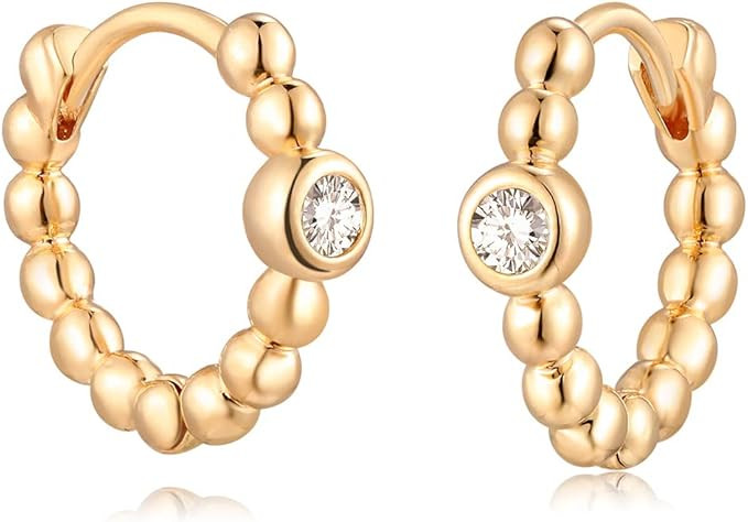 MYEARS Women Gold Huggie Hoop Earrings Bead Ball Spike Star Diamond CZ Sleeper Dangle Drop 14K Go... | Amazon (US)