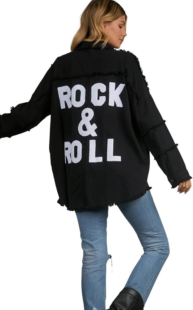 ELAN Women's Rock and Roll Distressed Button Up Jacket | Amazon (US)