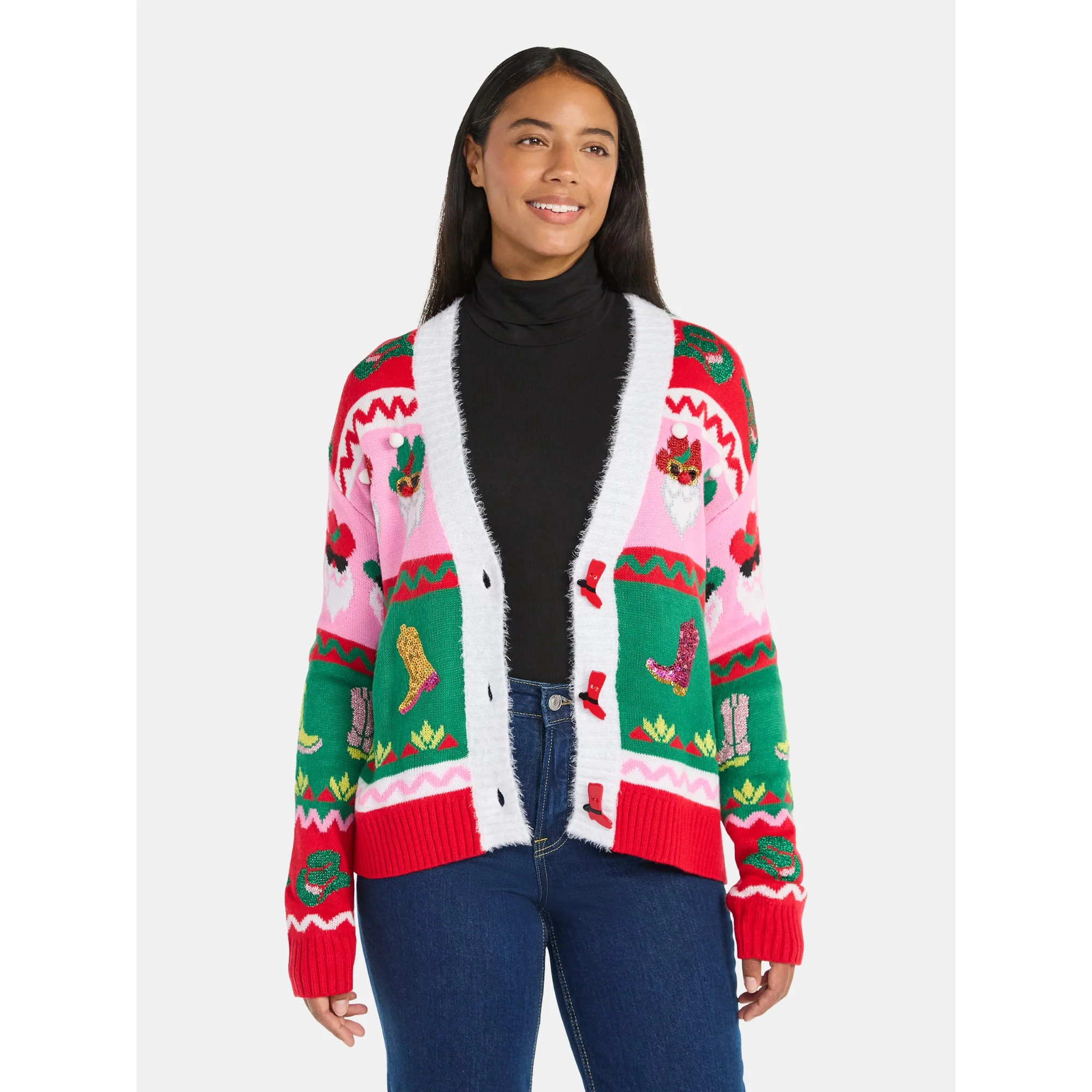 Women's Embellished Button Front Christmas Cardigan from Holiday Time, Sizes XS-XXXL | Walmart (US)