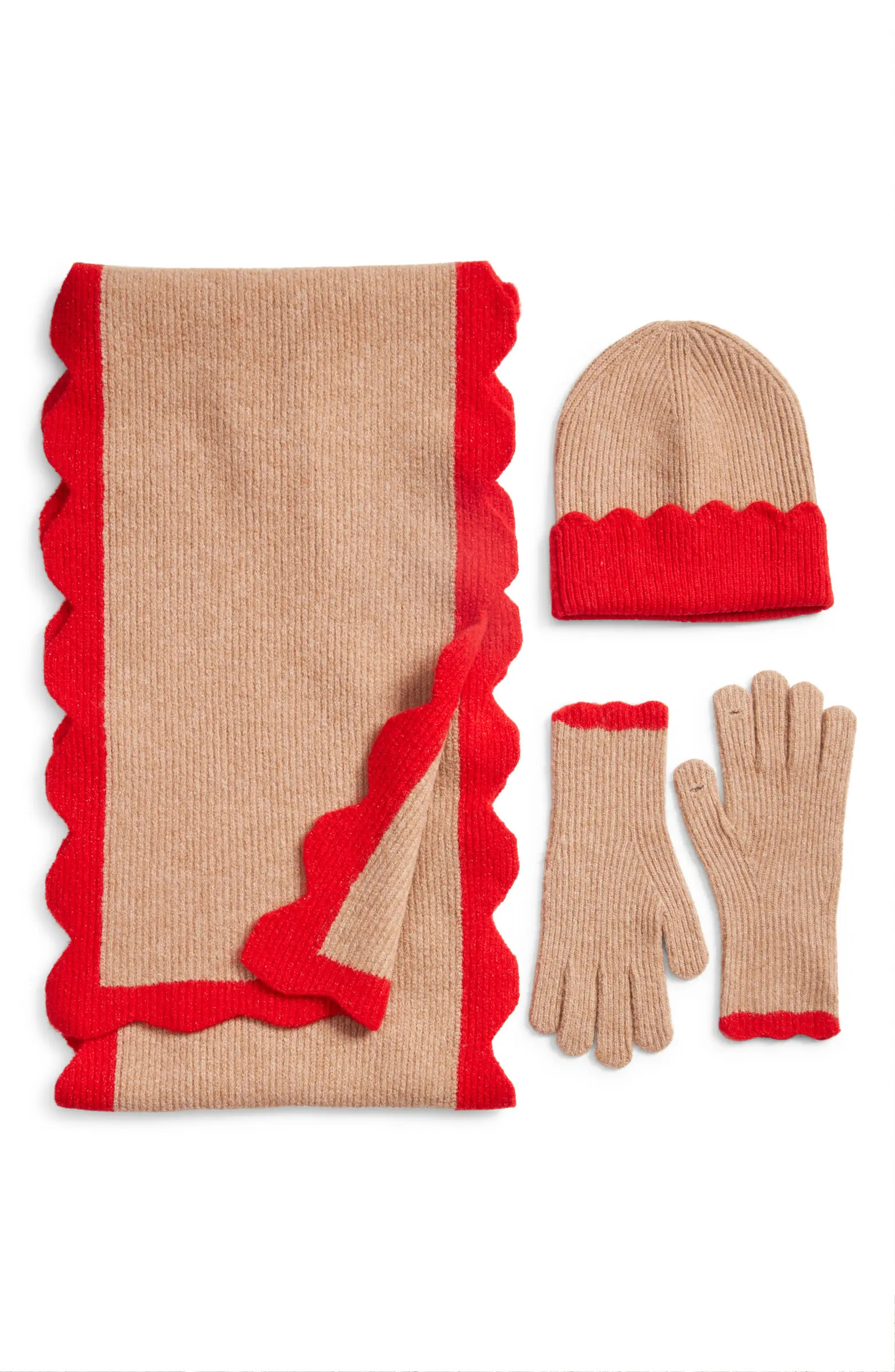 Scalloped Scarf, Beanie & Gloves Set | Nordstrom