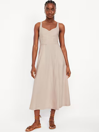 Fit & Flare Sleeveless Linen-Blend Midi Dress | Old Navy (US)