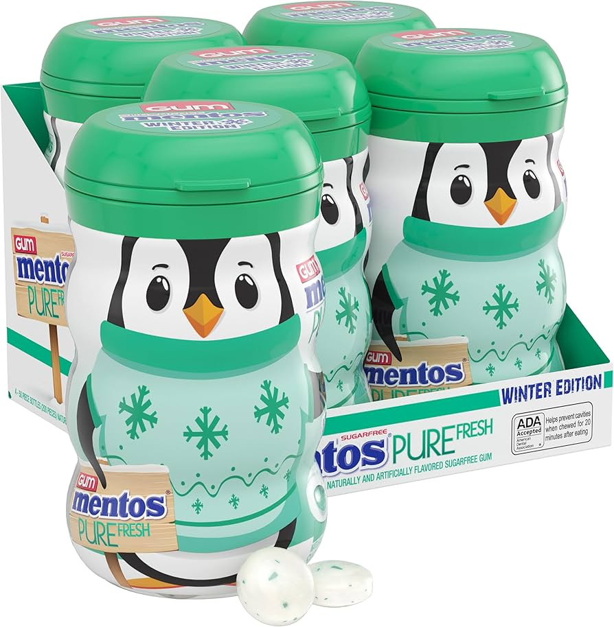 Mentos Pure Fresh Winter Edition Sugar-Free Chewing Gum with Xylitol, Spearmint, Holiday, Penguin... | Amazon (US)