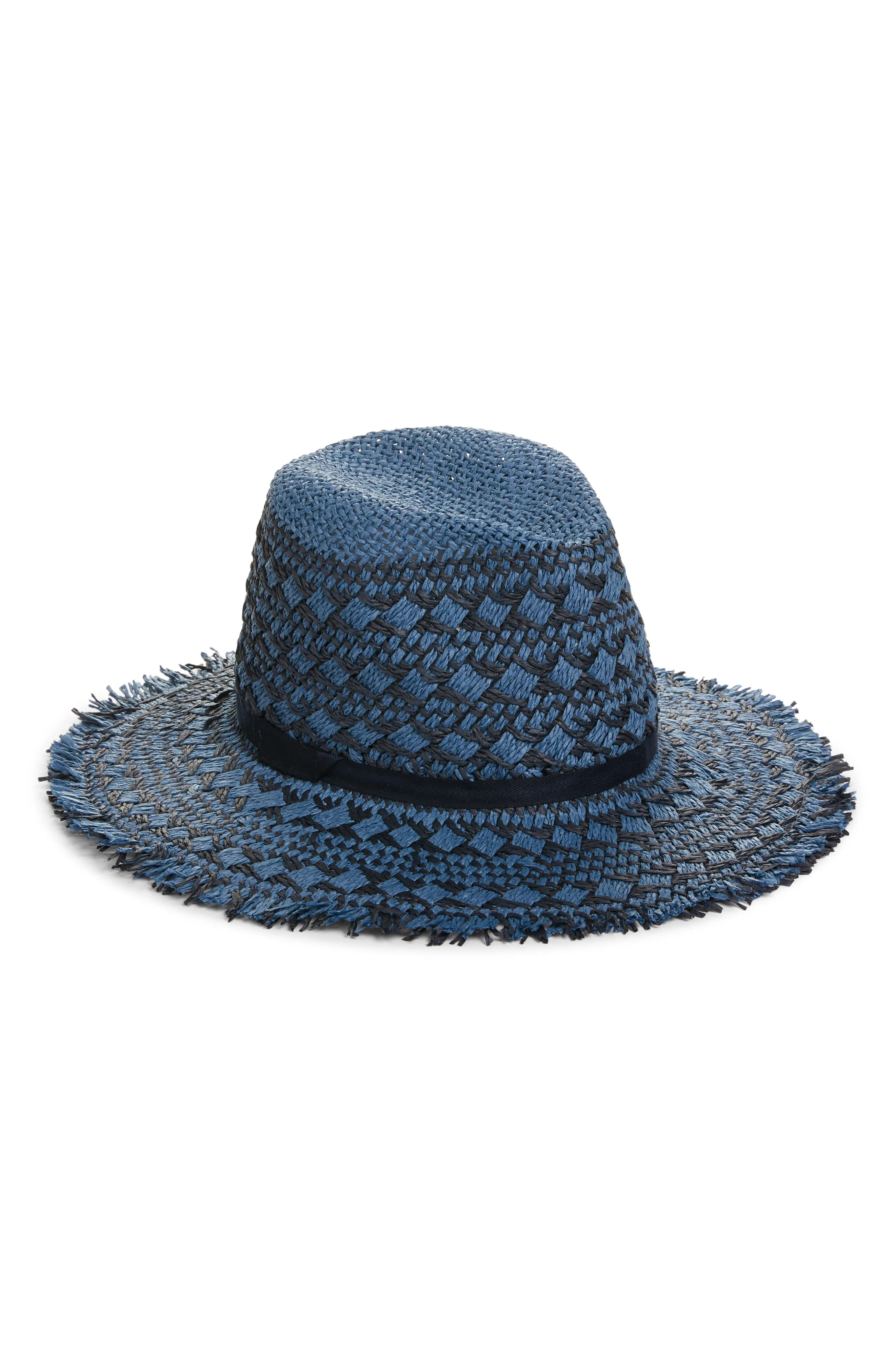 Women's Treasure & Bond Frayed Pattern Panama Hat - Blue | Nordstrom