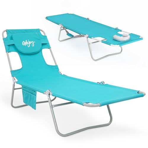 #WEJOY Folding Tanning Chair with Face Hole, 5 Positions Face Down Beach Lounge Chairs with Pillow for Outside Sunbathing Poolside (Cyan) | Amazon (US)