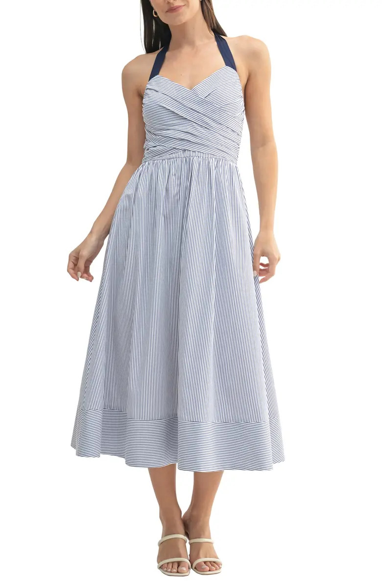 Mila Mae Stripe Fit & Flare Halter Midi Dress | Nordstrom | Nordstrom