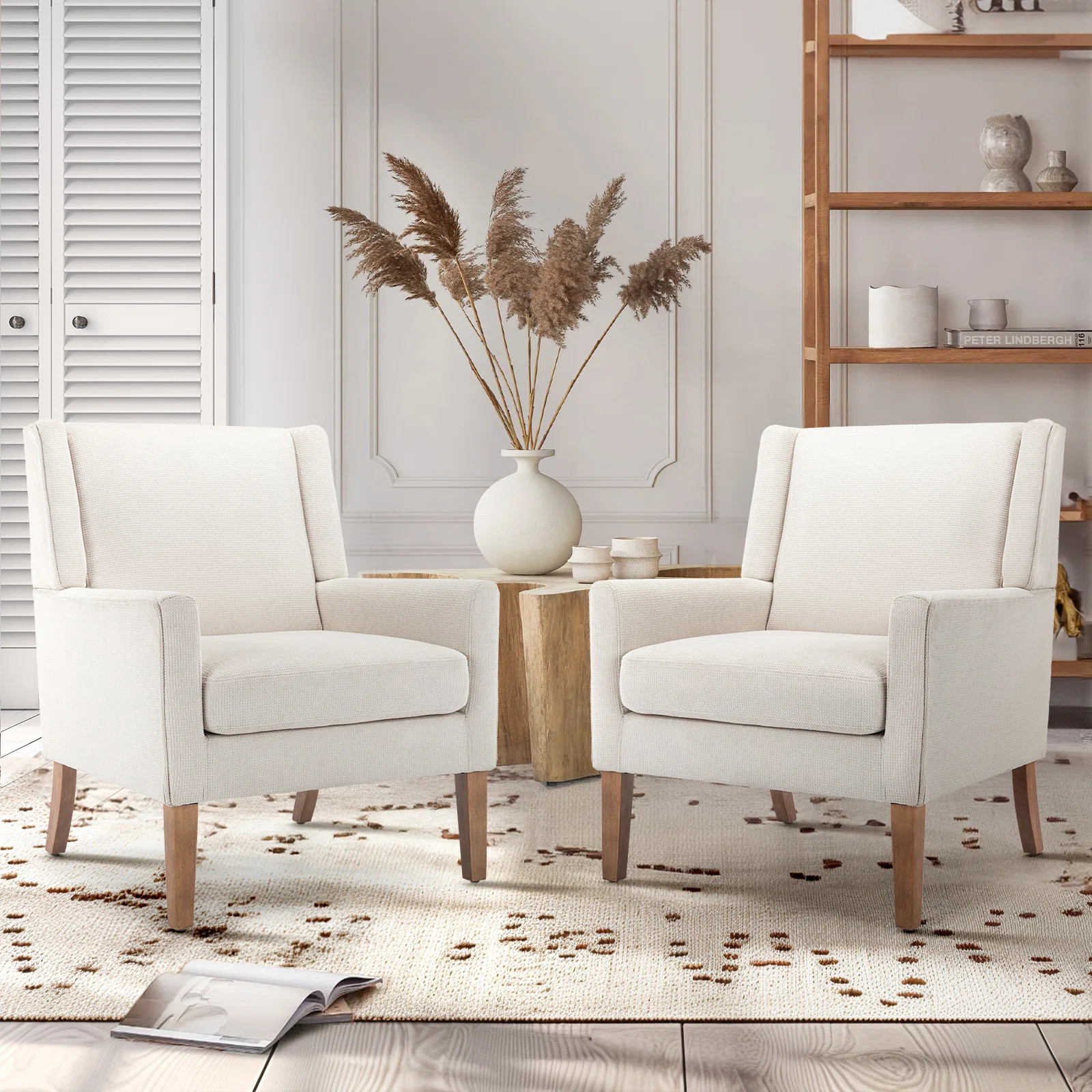 Ayran Wing Back Upholstered Accent Armchair with Solid Wood Leg (Set of 2) | Wayfair North America