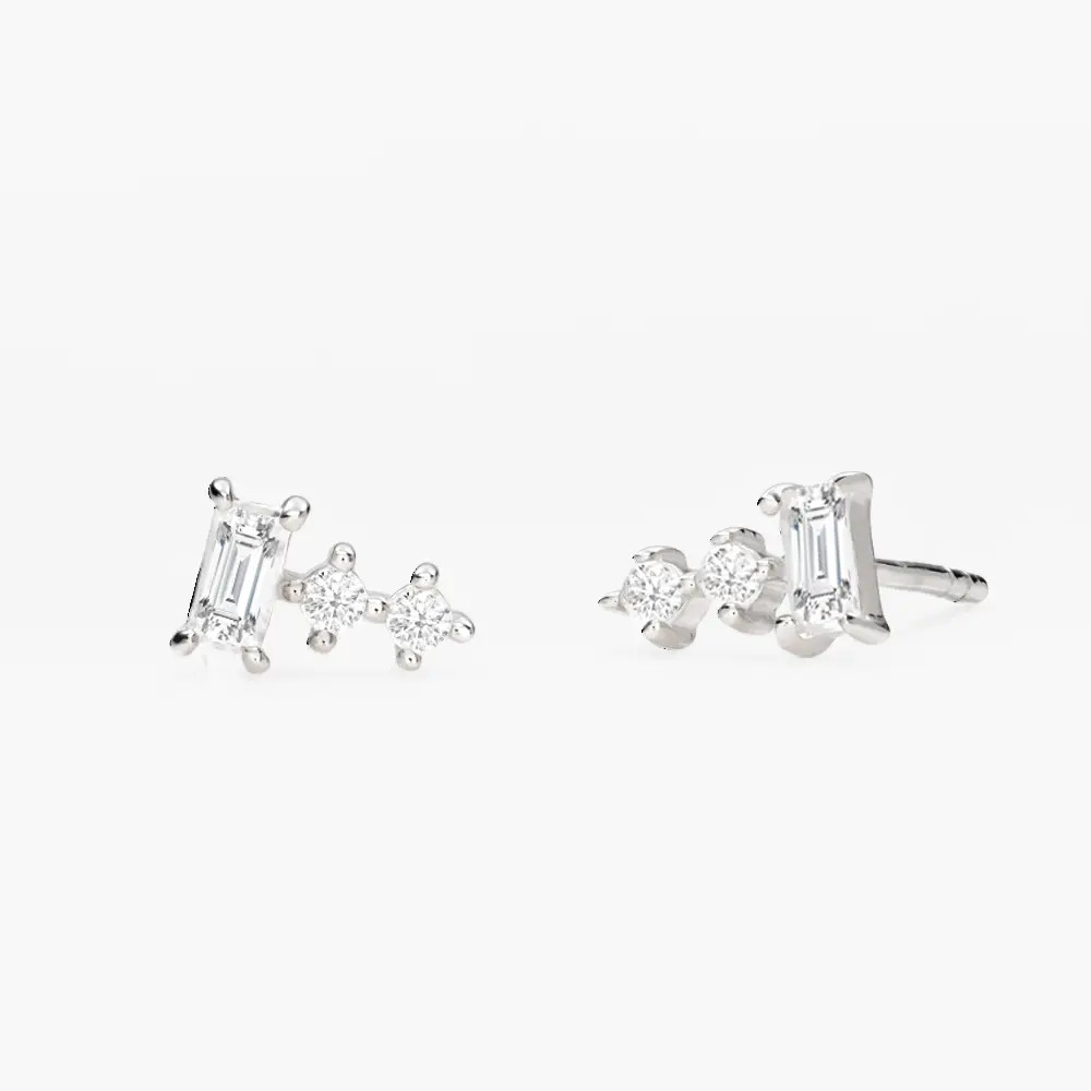 Baguette Cubic Zirconia Stud Earrings - Silver | Oak & Luna (US)