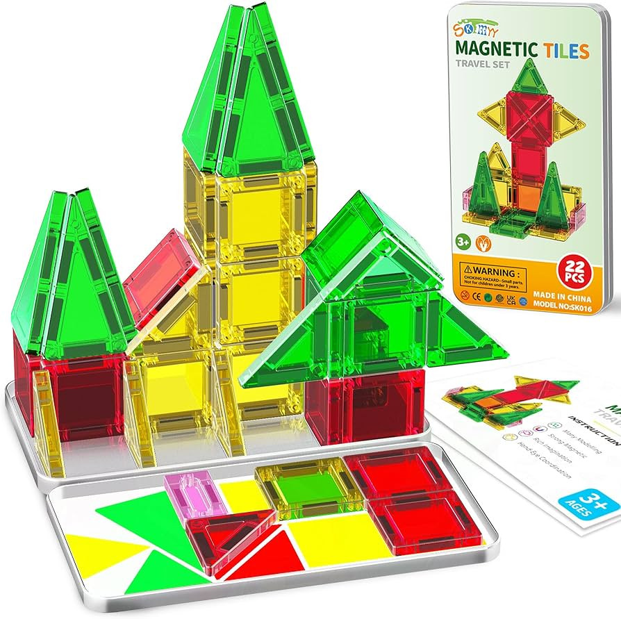 Mini Magnetic Tiles,Travel Magnetic Tiles with Metal Box,Car Airplane Travel Essentials for Kids ... | Amazon (US)