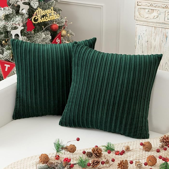 Kevin Textile Christmas Solid Plush Corduroy Striped 16x16 Throw Pillow Covers Set of 2 Cushion C... | Amazon (US)