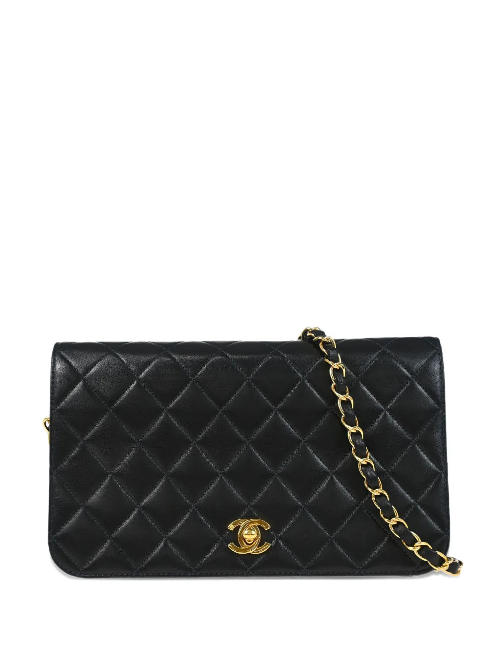 CHANEL Pre-Owned 2002 small Full Flap quilted lambskin chain shoulder bag - Black | Farfetch Global