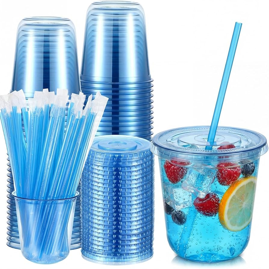 Ziliny 50 Sets Clear Round Bottom Plastic Cups with Lids and Straws, Cute Disposable Drinking Cof... | Amazon (US)