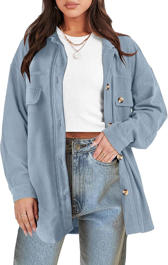 ANRABESS Womens Corduroy Shacket Button Down Shirts Oversized Long Sleeve Casual Cardigan Jacket ... | Amazon (US)