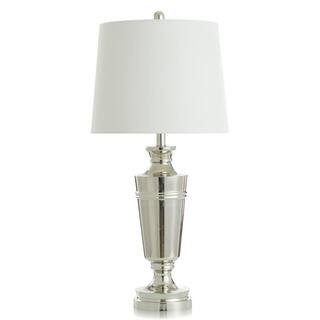 30 in. Polished Nickel, Off-White Task and Reading Table Lamp for Living Room with White Linen Sh... | The Home Depot
