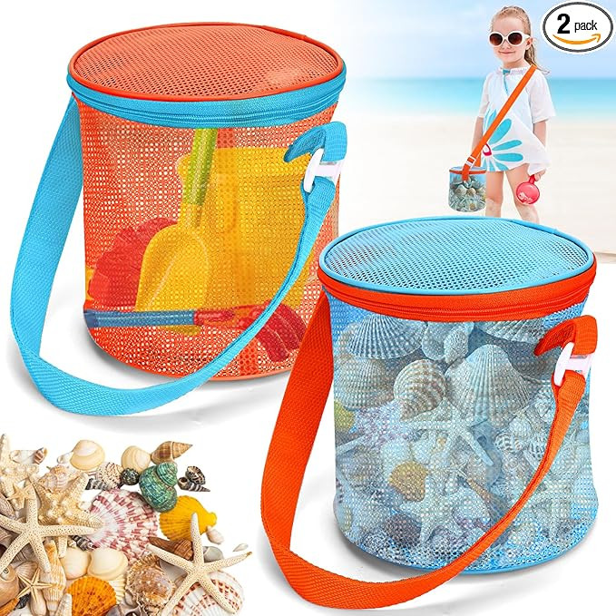 Sea Shell Bags for Beach,2pcs Mesh Seashell Holder,Shelling Collecting Tools Travel Sand Toys Sto... | Amazon (US)