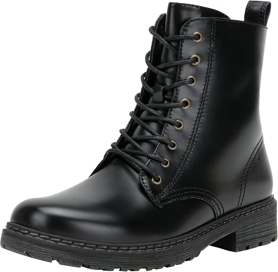 Vepose Women’s Combat Ankle Boots Lace up Classic Short Low Heel Zipper 9623 Booties | Amazon (US)