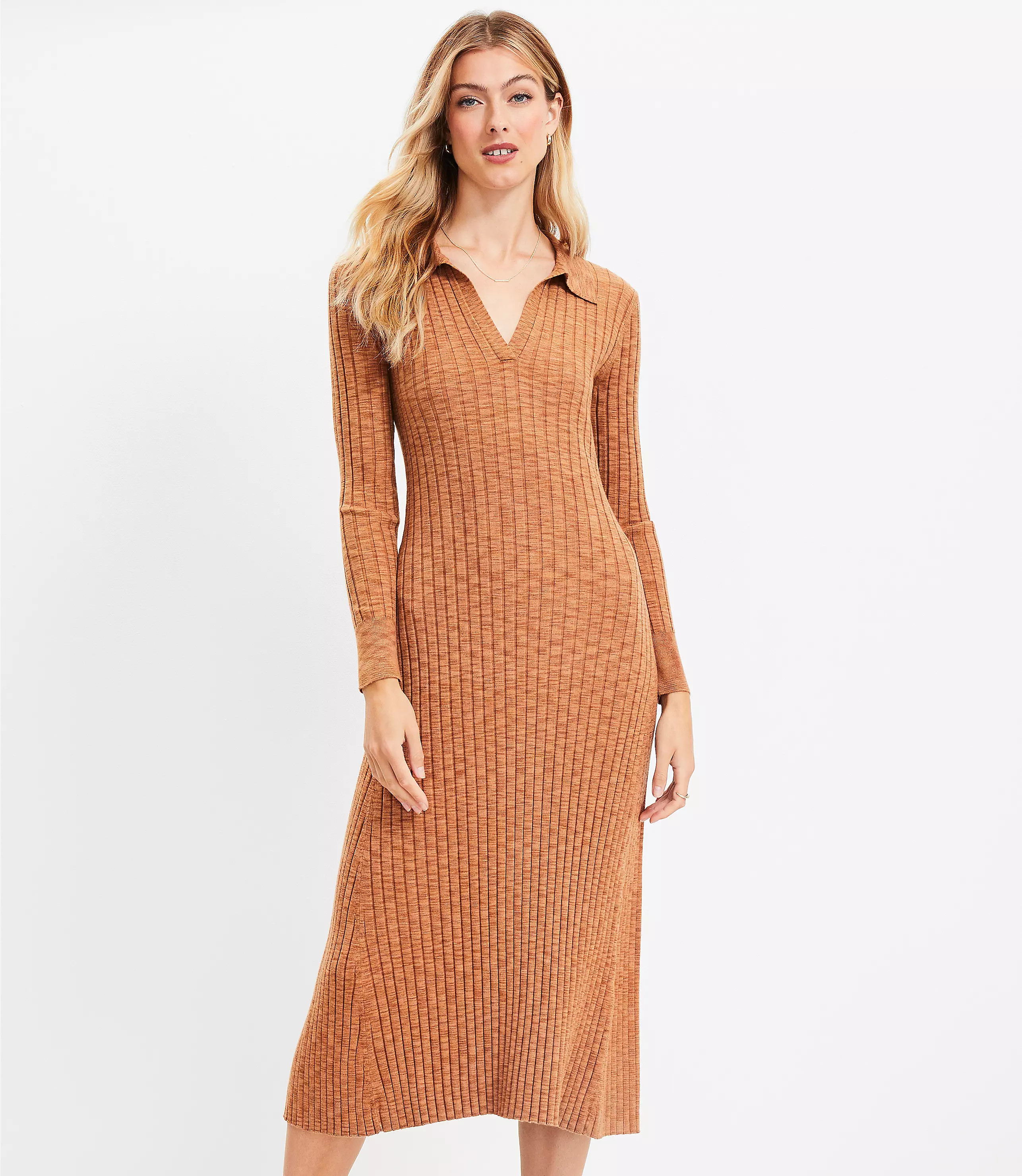 Ribbed Midi Polo Sweater Dress | LOFT