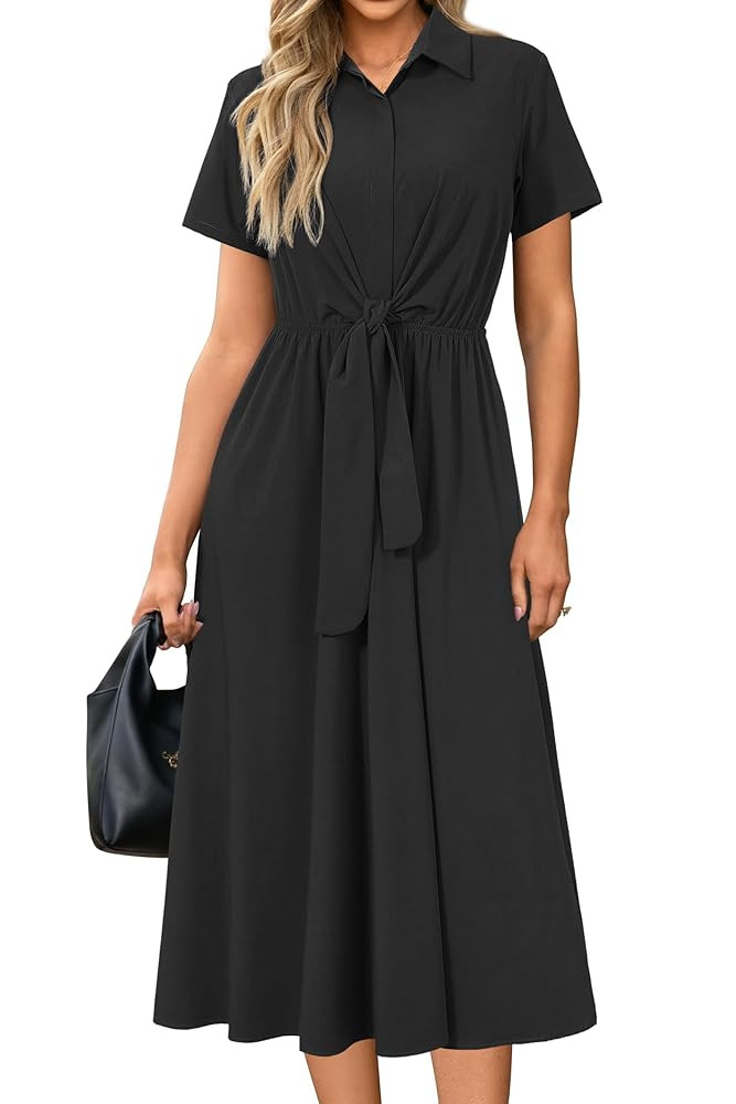 Newshows Womens Wear to Work Teacher Business Casual Outfits Long Dresses Tie Waist Shirt Dress A... | Amazon (US)