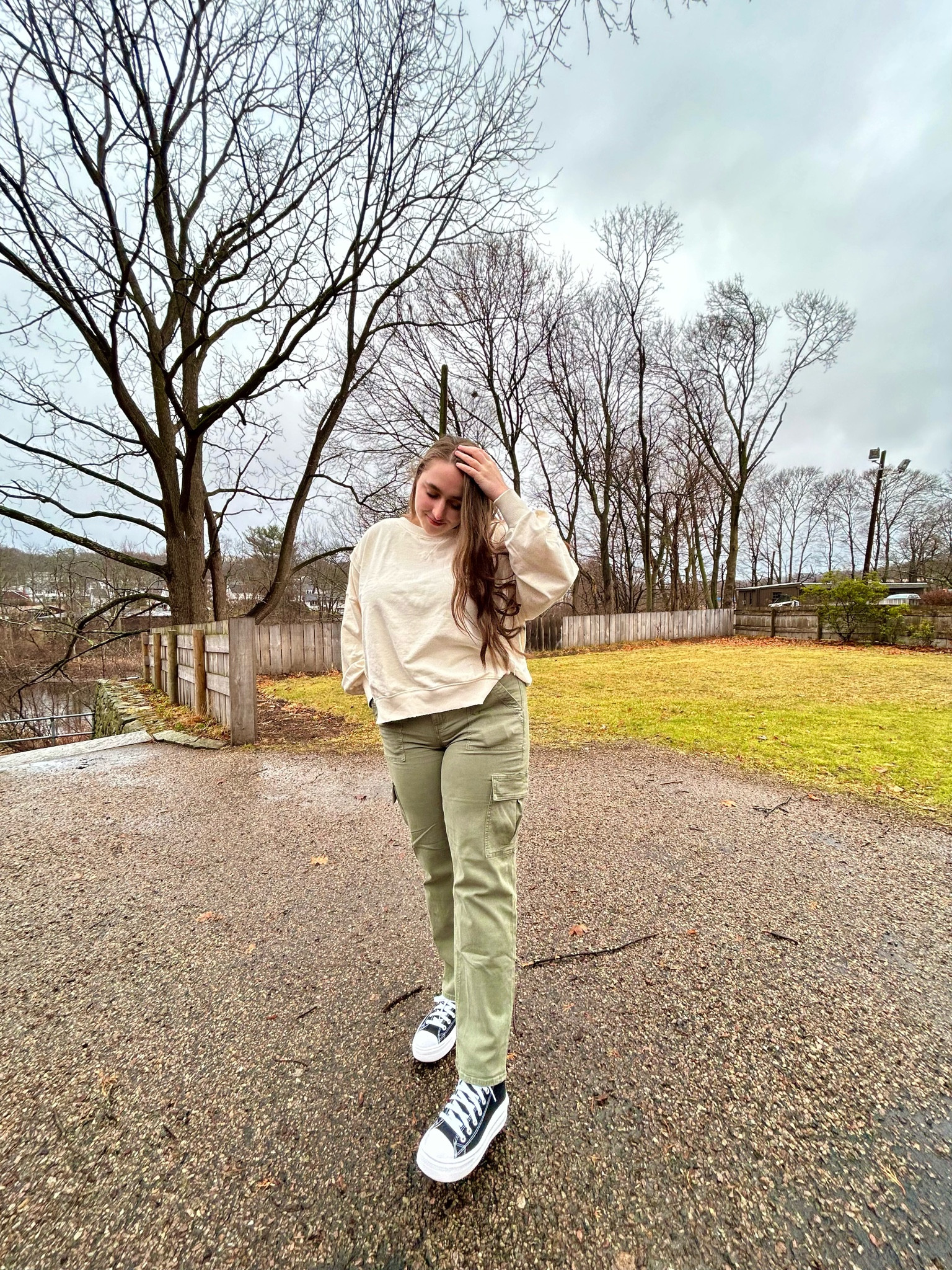 green cargo pants outfit, cargo pants, how to style, cream oversized sweatshirt, platform converse, comfy outfits 

#LTKfit #LTKunder100 #LTKunder50