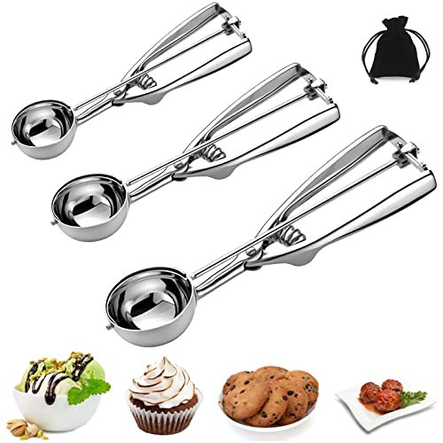 Ice Cream Scoop, 3Pcs Cookie Scoop Set, Stainless Steel Cookie Scoops for Baking Set of 3, Cookie Scooper for Baking, Ice Cream Scooper with Trigger Release, Cookie Dough Scoop, Cupcake Scoop | Amazon (US)