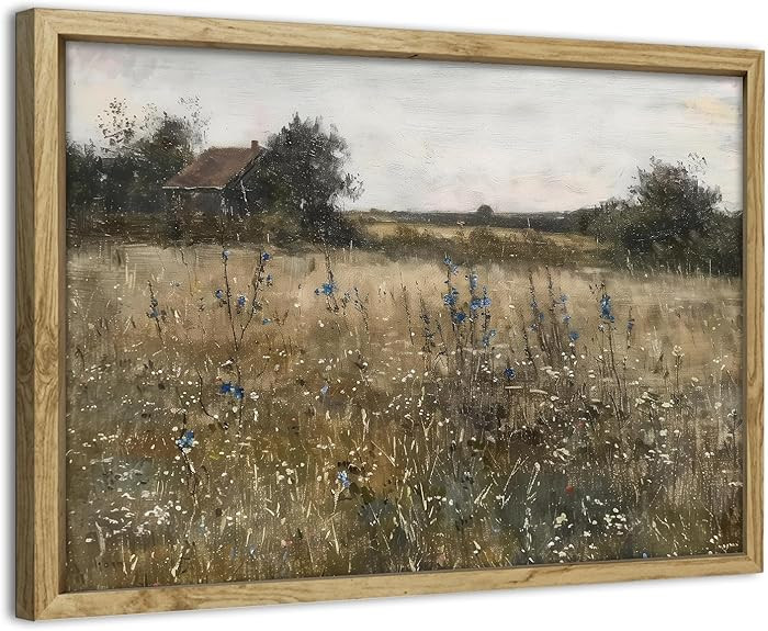 Vintage Country Wall Art Rustic Neutral Landscape Framed Wall Pictures Wildflowers Field Canvas P... | Amazon (UK)