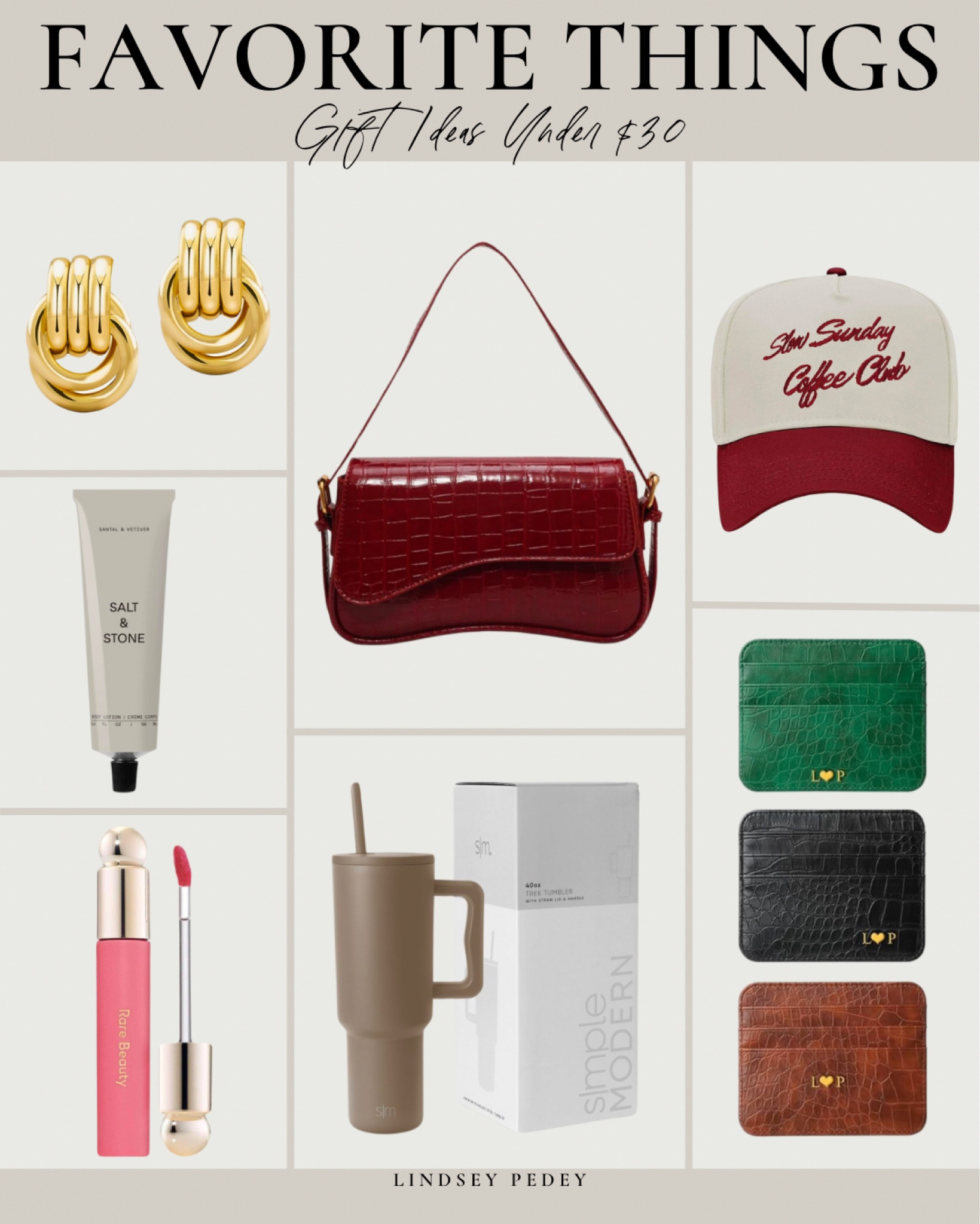 Favorite things- Gift ideas under $30

If you are looking for some great gift options if you are headed to a favorite things gift party, I got you! I rounded up some great options!

Personalized card holder, trucker hat, burgundy shoulder bag, gold statement earrings, salt and stone hand cream, rare beauty lip oil, simple modern tumbler



#LTKHoliday #LTKGiftGuide #LTKFindsUnder100