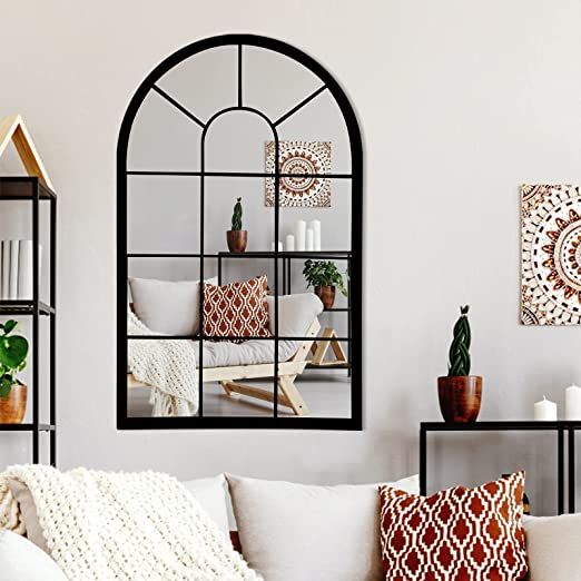 HQiJun Wall Mirror Window Decorative Mirrors Arched Farmhouse for Living Room Bedroom Entryway Ba... | Amazon (US)