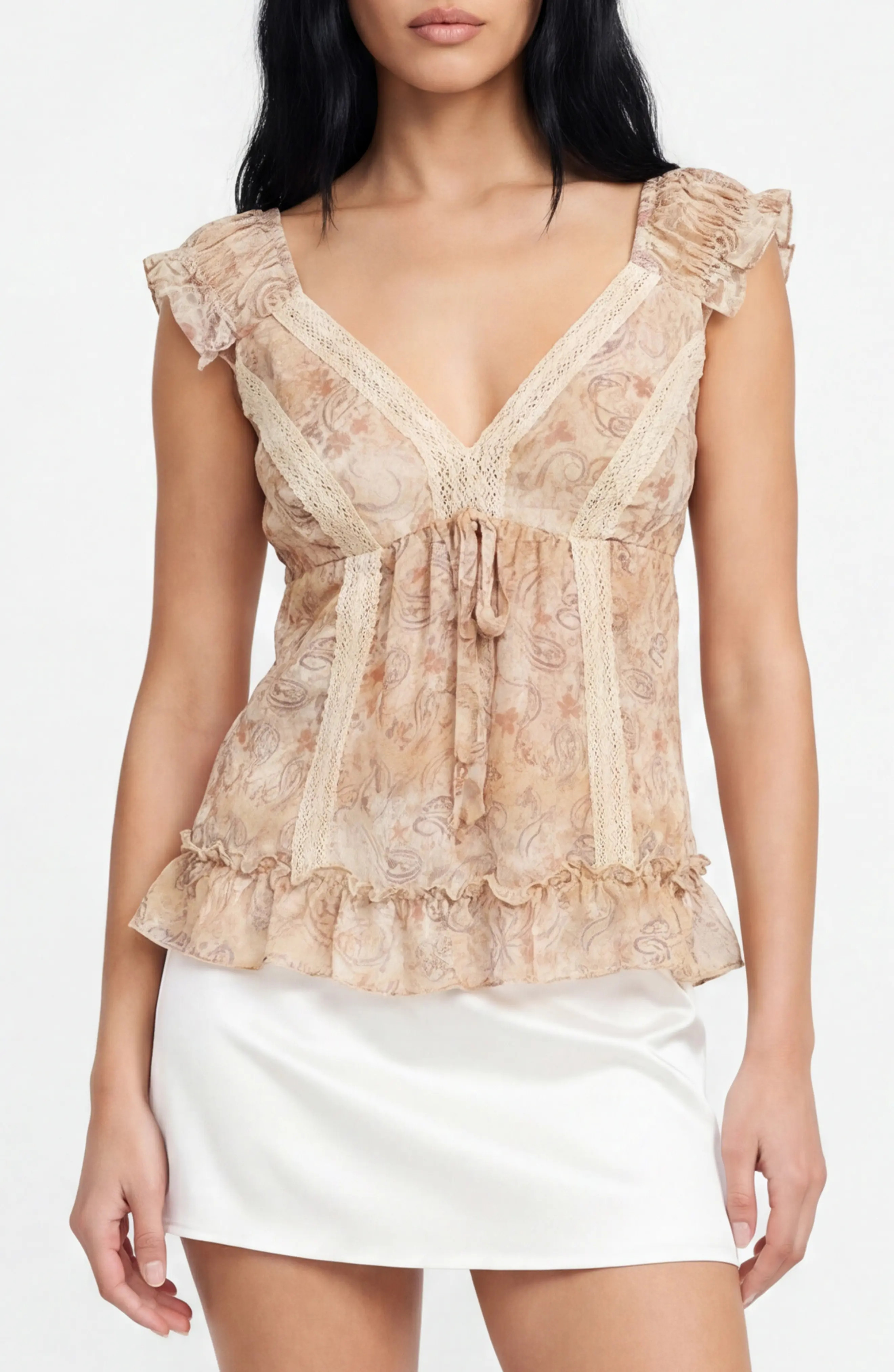 Honey Paisley Lace Trim Peplum Top (Women) | Nordstromrack | Nordstrom Rack