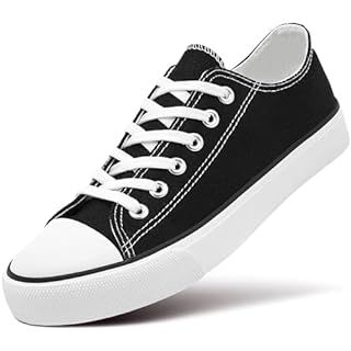Womens Canvas Shoes Low Top and Lace up Fashion Casual Sneakers Black and White Classic | Amazon (US)