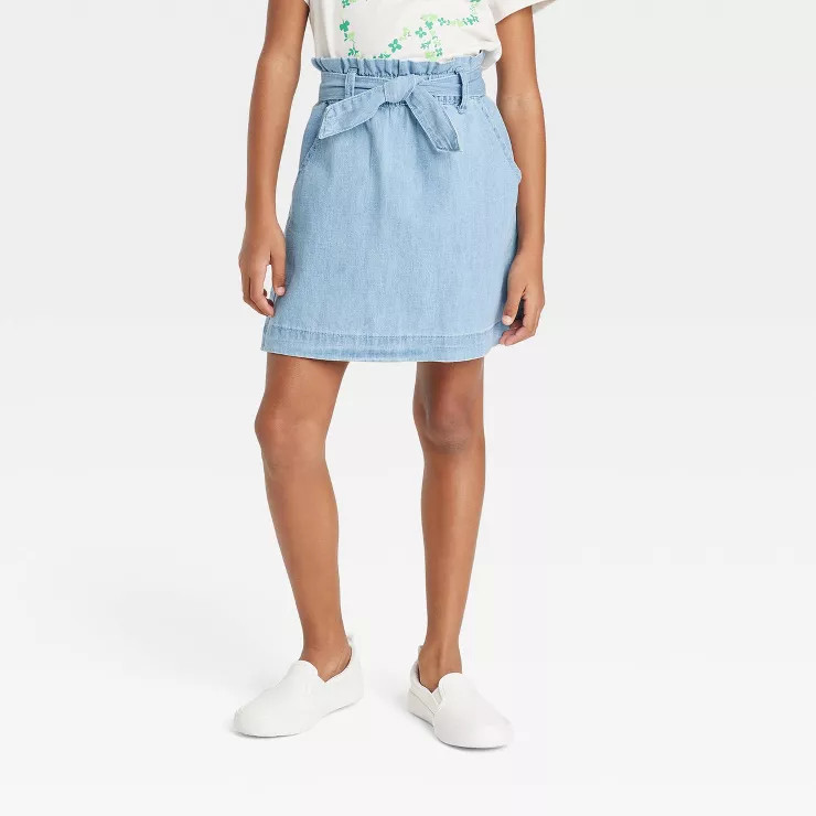 Girls' Tie Waist Pull-On Jeans Skirt - Cat & Jack™ Light Wash | Target