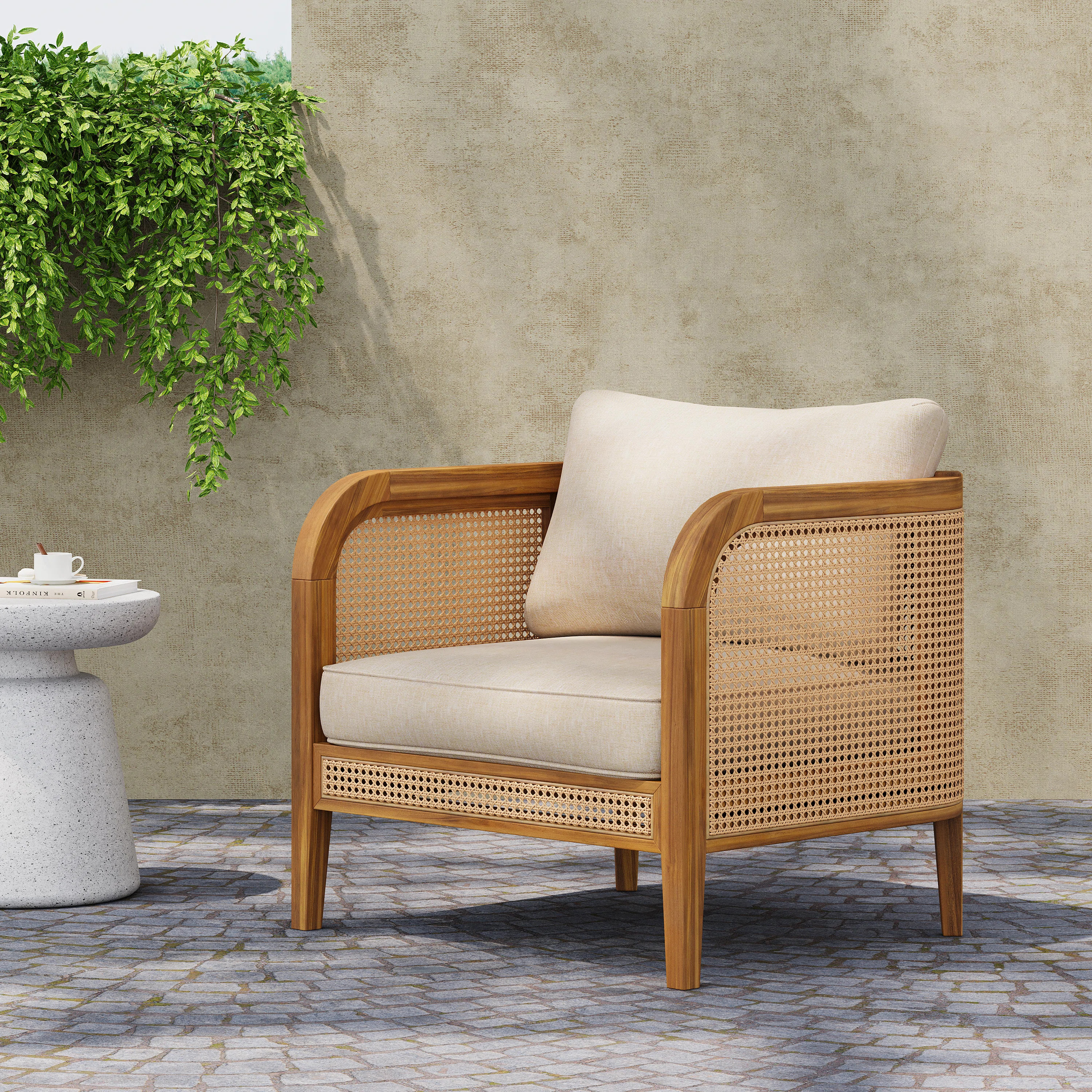 Cleothis Patio PE Rattan Lounge Chair With Acacia Wood Frame | Wayfair North America