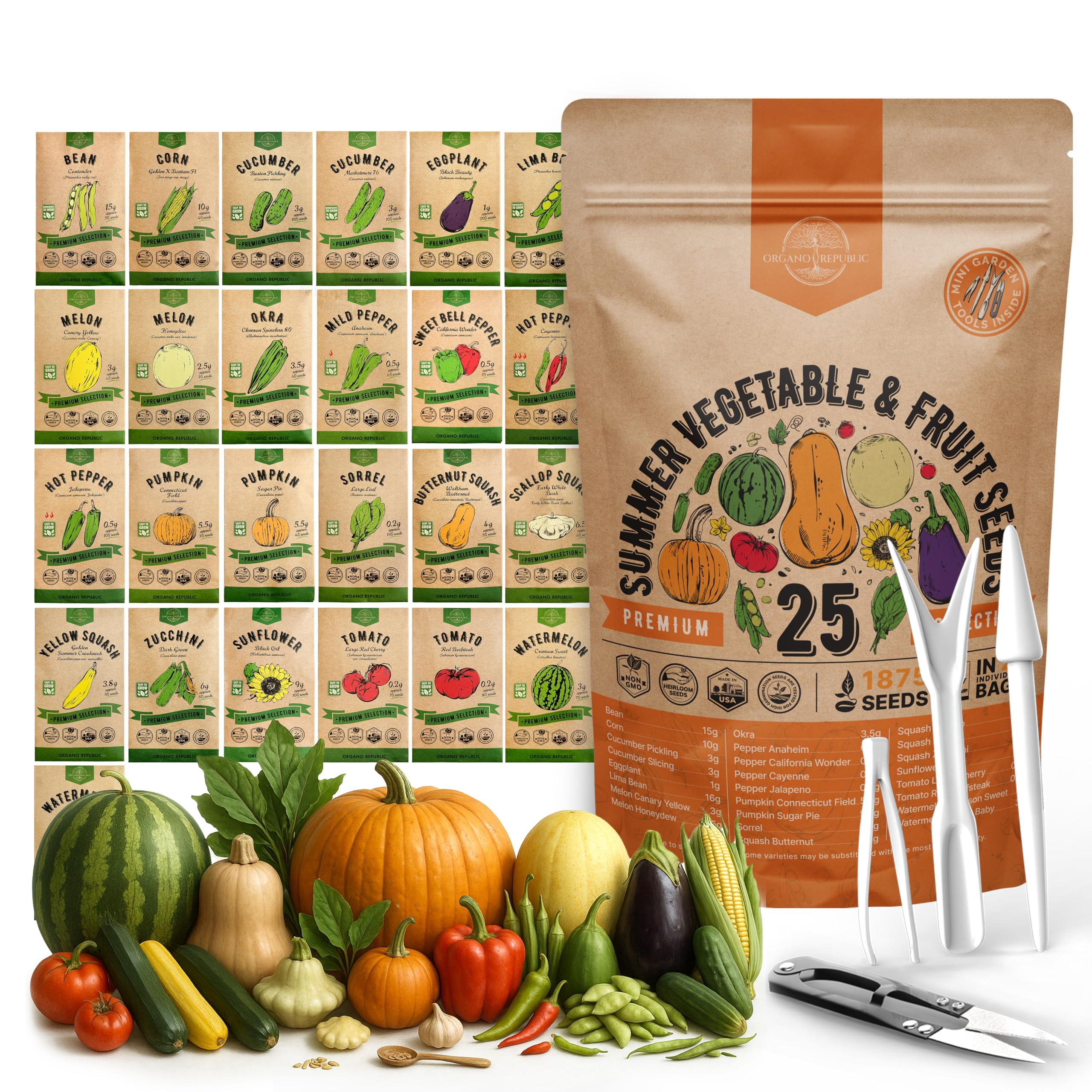 25 Summer Vegetable & Fruit Seeds Variety Pack - 1,870+ Non-GMO Heirloom Veggie & Fruits Seeds fo... | Amazon (US)