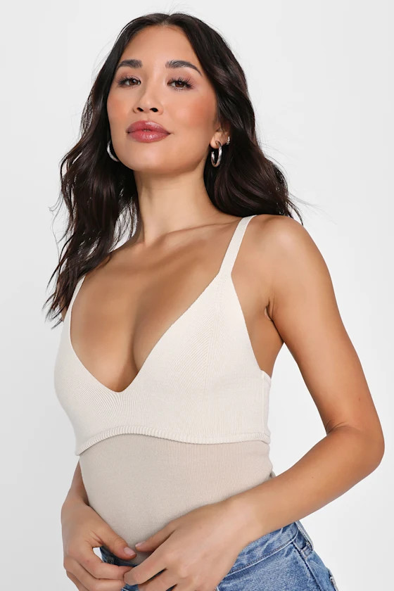 Trendy Demeanor Ivory and Beige Color Block Sleeveless Bodysuit | Lulus (US)