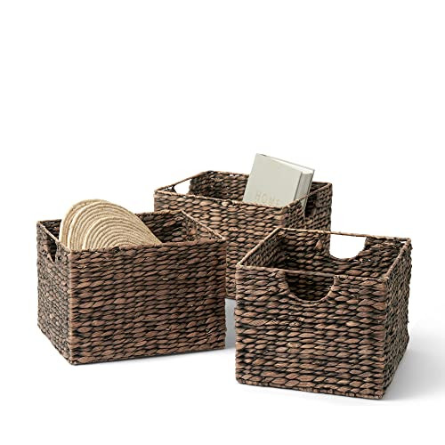 Artera Wicker Cube Storage Baskets - Set of 3, Woven Shelf Basket for Organizing, Natural Storage... | Amazon (US)