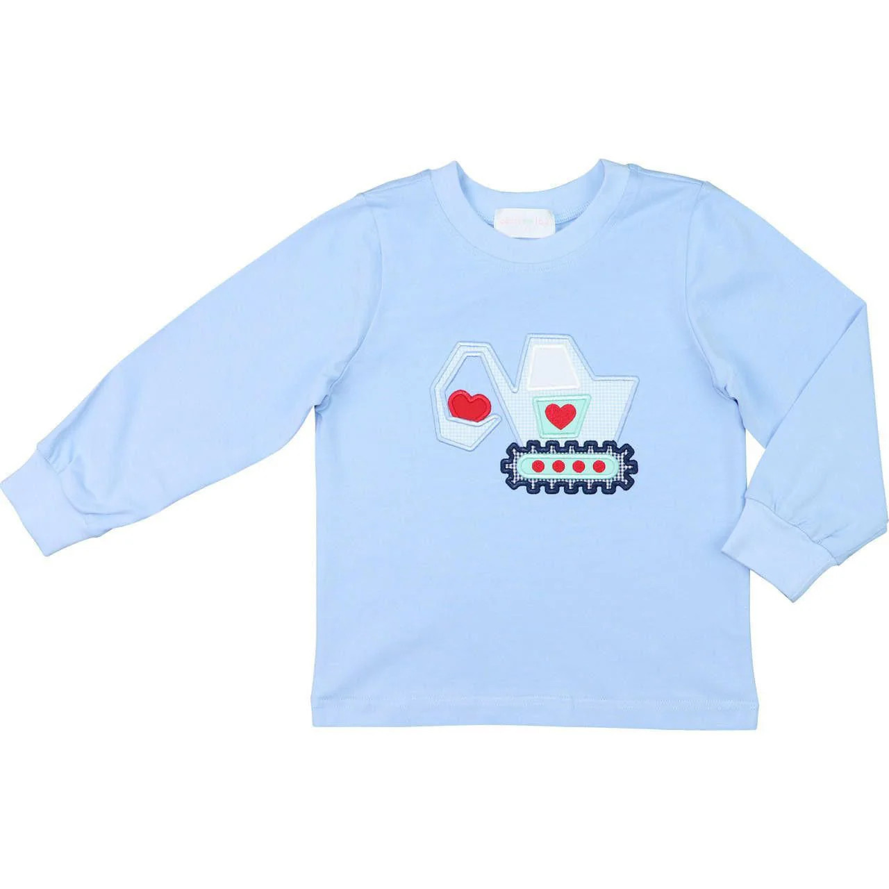 Blue Knit Applique Valentine Excavator Shirt | Cecil and Lou